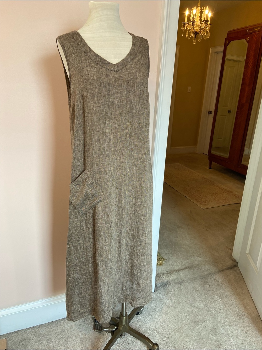 Flax Linen Sleeveless Tank Dress in Heathered Brown Taupe